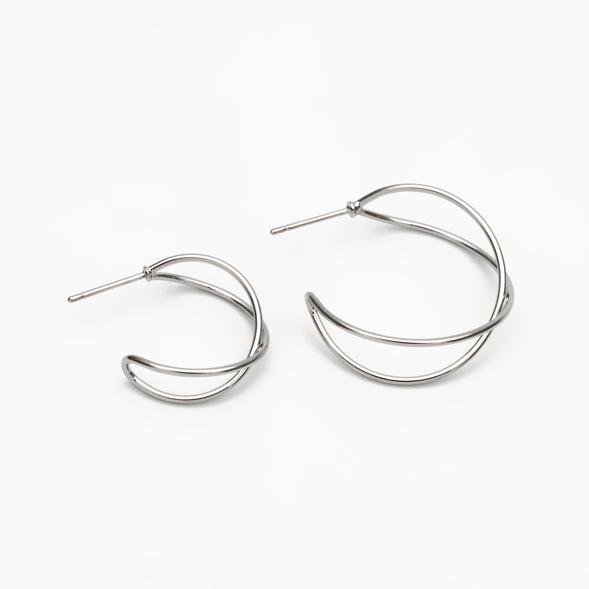 10pcs Geometric Circle Stud Earring, Gold/ Rhodium plated Brass Ear Wire Posts, Circle Size 16/24mm (GB-514)